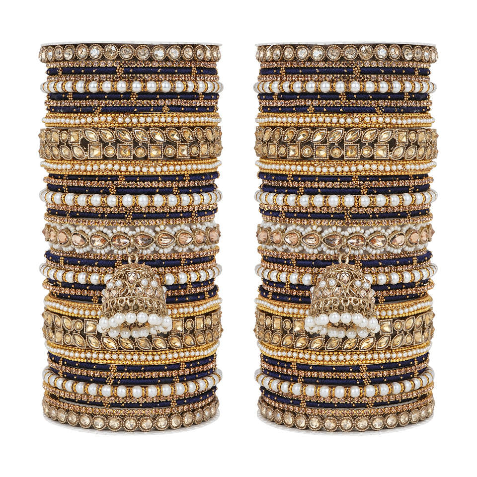 Traditional Ranisa Bangle Set with Kundan Jhumki for both hands by Leshya