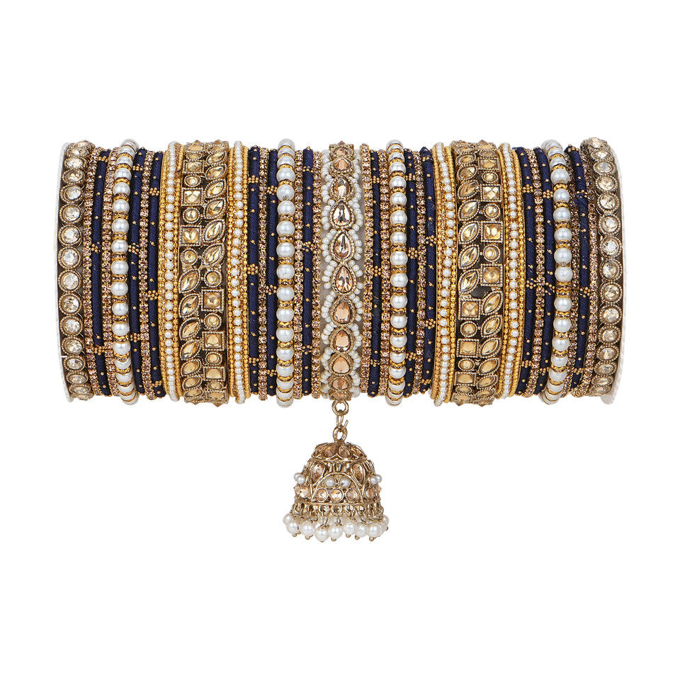 Traditional Ranisa Bangle Set with Kundan Jhumki for both hands by Leshya