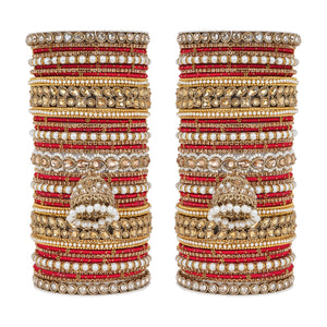 Traditional Ranisa Bangle Set with Kundan Jhumki for both hands by Leshya (Karva)