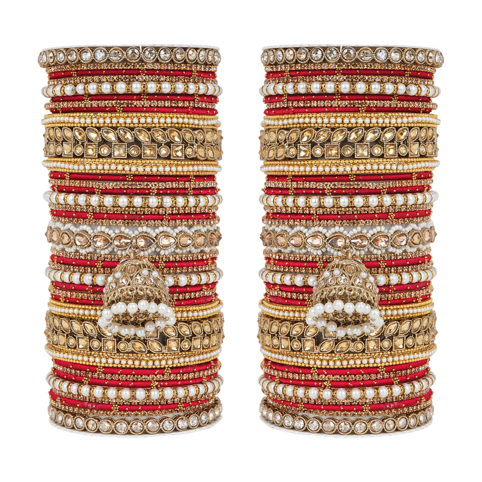 Traditional Ranisa Bangle Set with Kundan Jhumki for both hands by Leshya
