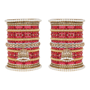 Bridal Jhumki Style Bangle set for two hands by Leshya (Red)