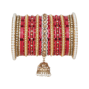 Bridal Jhumki Style Bangle set for two hands by Leshya (Red)
