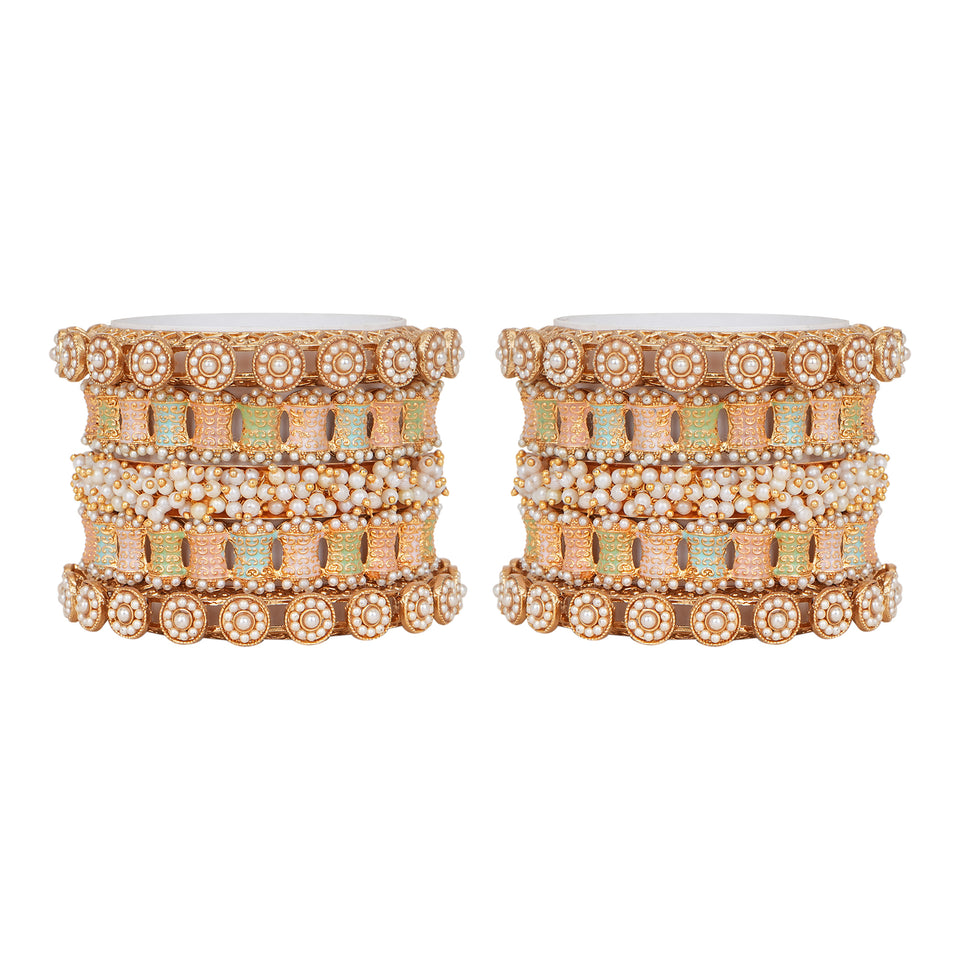 Bridal pastel kangan with Gajra Kada by Leshya for both hands