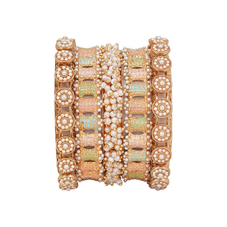 Bridal pastel kangan with Gajra Kada by Leshya for both hands