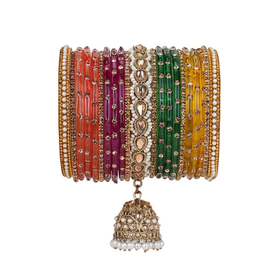 Bridal Jhumki Style Bangle set for two hands by Leshya (Glass)