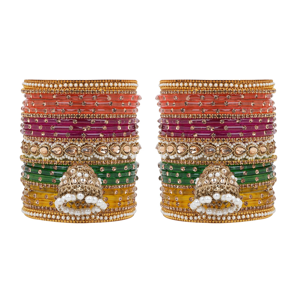 Bridal Jhumki Style Bangle set for two hands by Leshya (Glass)