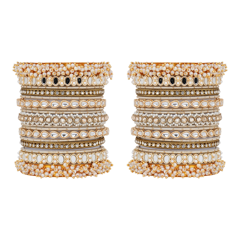 Bridal Stone Bangle Set with Gajra and mirror kada by Leshya