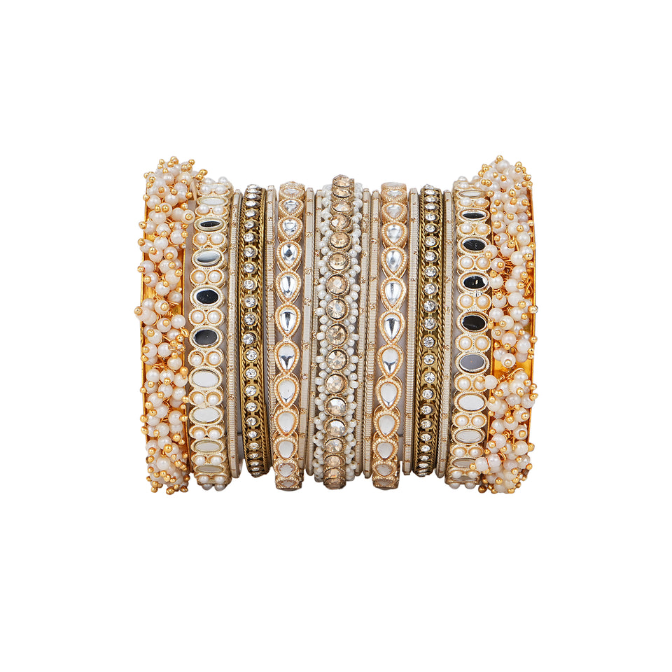 Bridal Stone Bangle Set with Gajra and mirror kada by Leshya