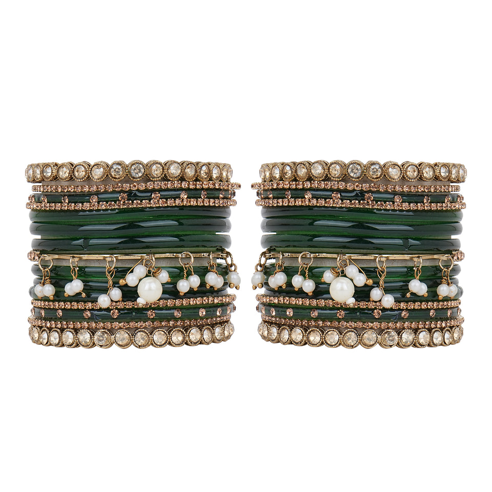 Bridal Jhumki Style Bangle set for two hands by Leshya (Glass)