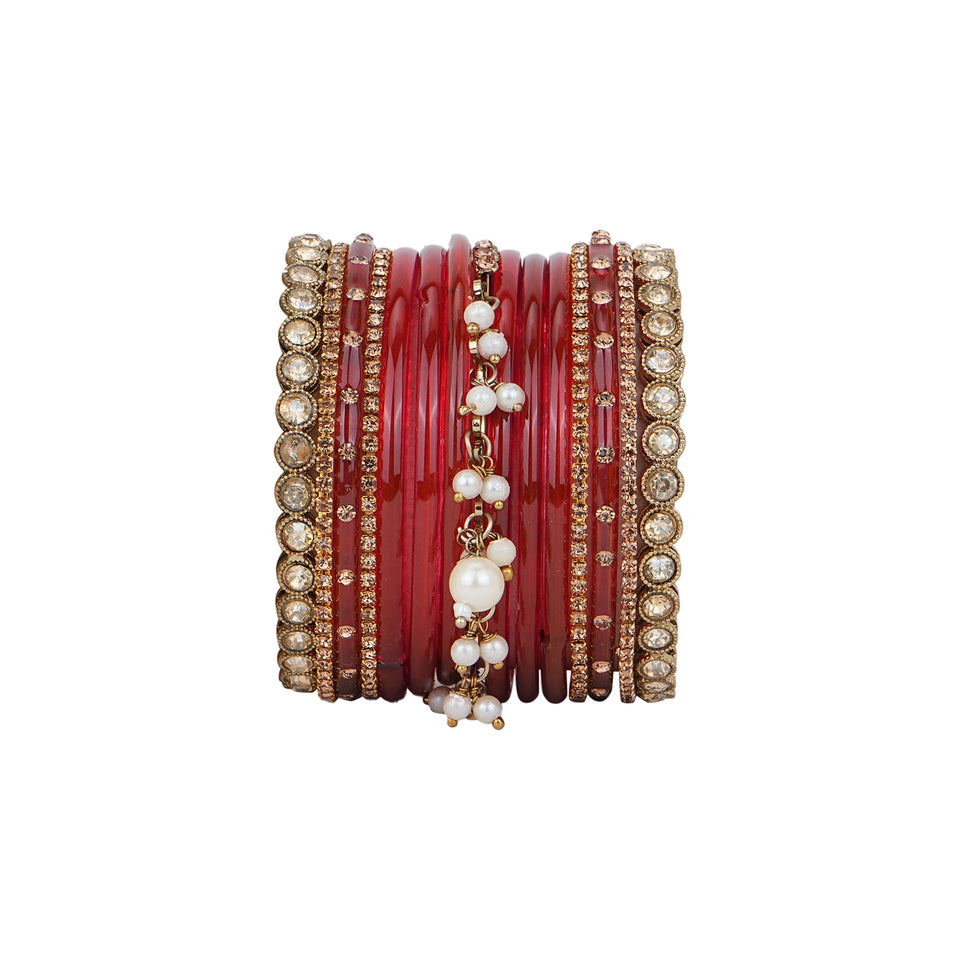 Bridal Jhumki Style Bangle set for two hands by Leshya (Glass)