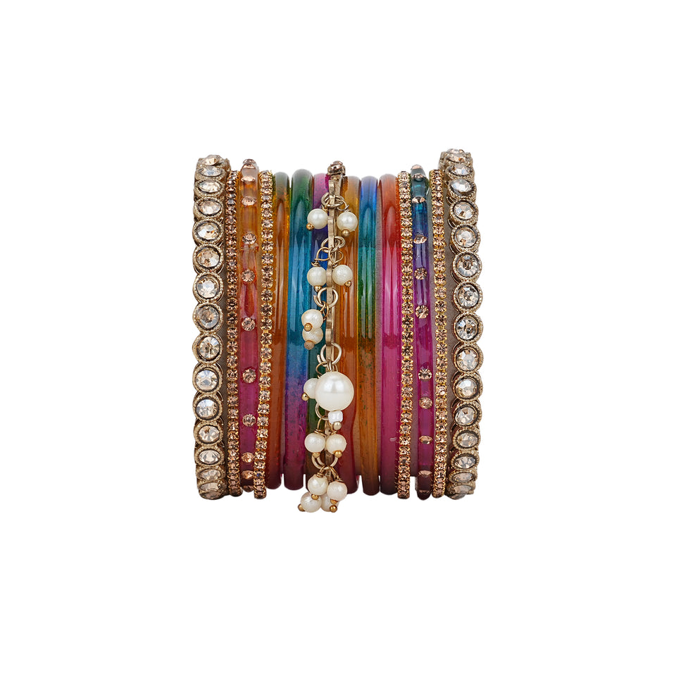 Bridal Jhumki Style Bangle set for two hands by Leshya (Glass)