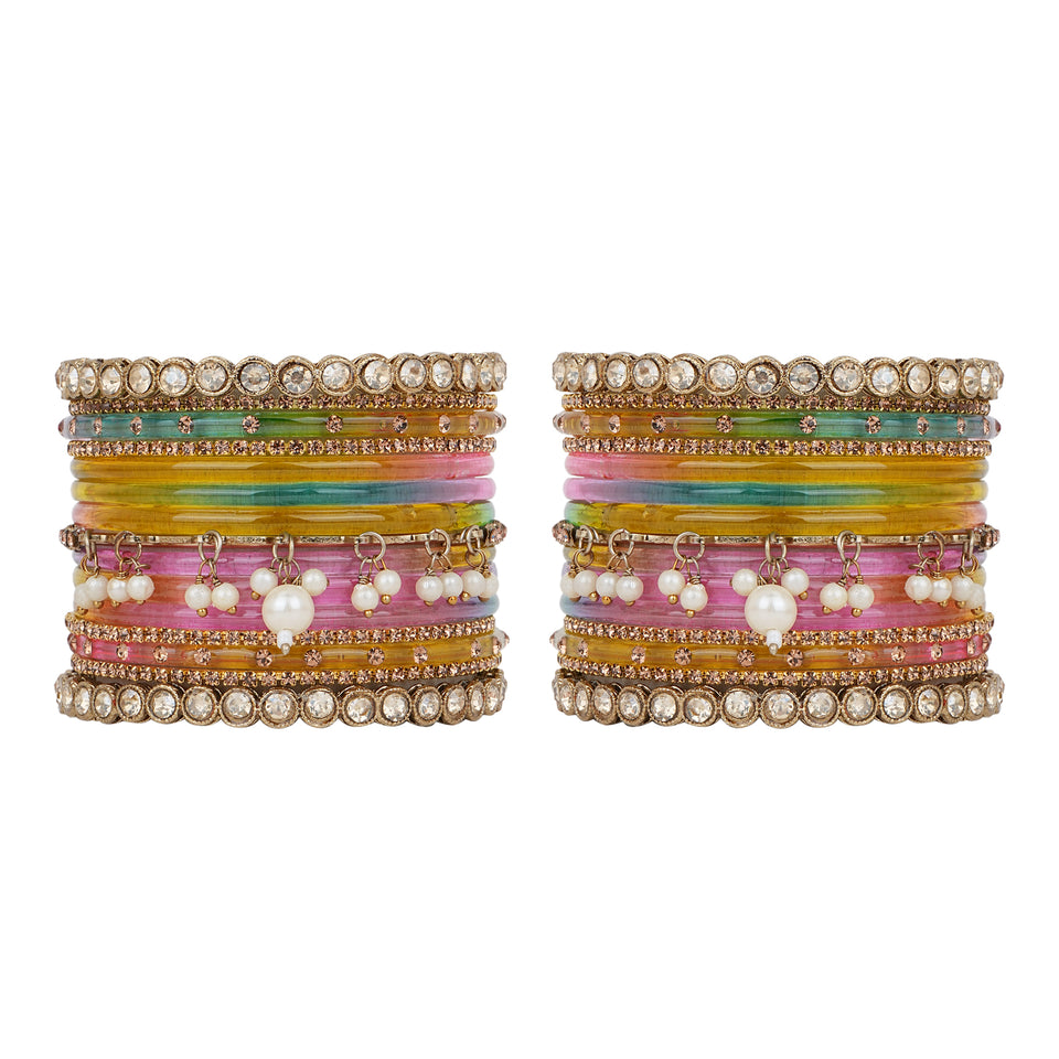Bridal Jhumki Style Bangle set for two hands by Leshya (Glass)