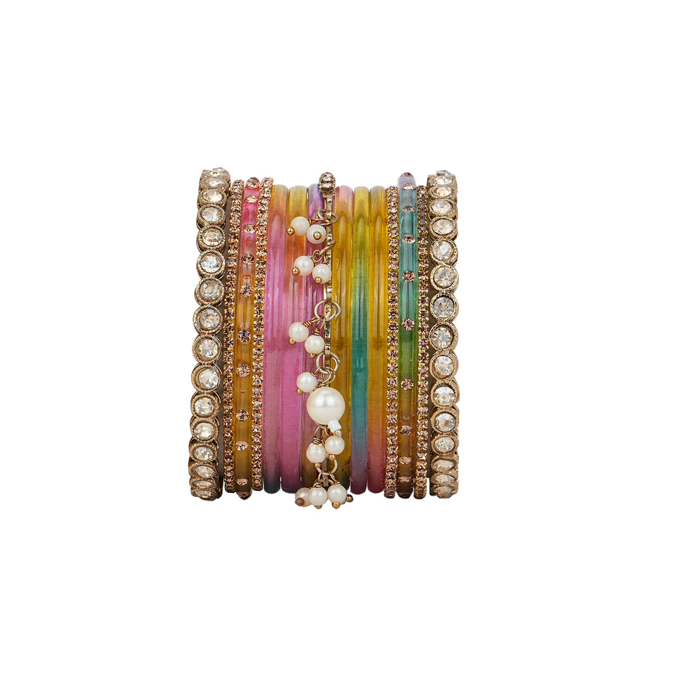 Bridal Jhumki Style Bangle set for two hands by Leshya (Glass)