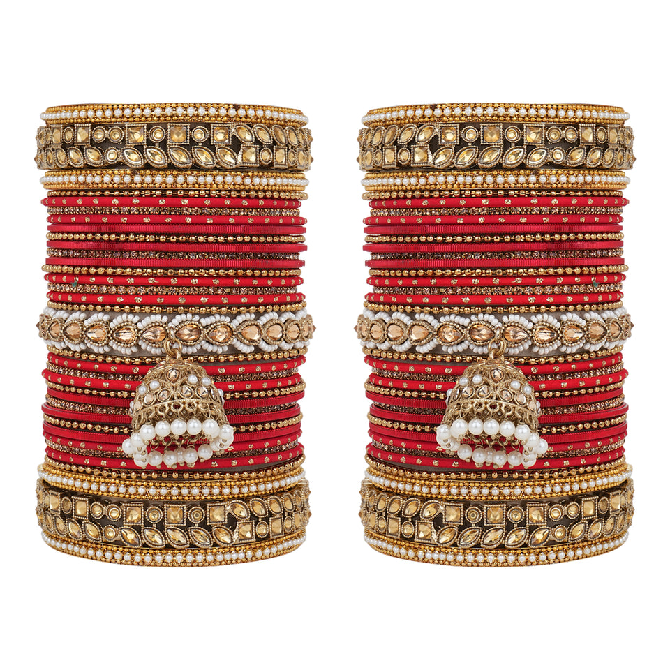 Colourful Jhumki Bangle set with Kundan Border Kada by Leshya