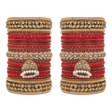 Colourful Jhumki Bangle set with Kundan Border Kada by Leshya
