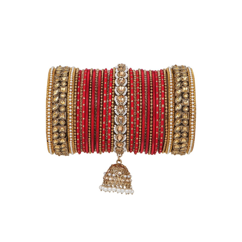 Colourful Jhumki Bangle set with Kundan Border Kada by Leshya