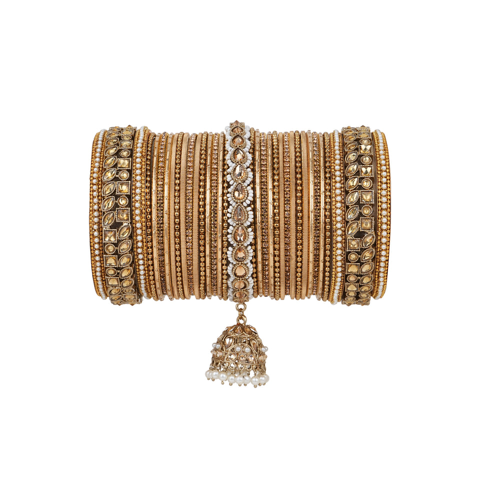 Colourful Jhumki Bangle set with Kundan Border Kada by Leshya