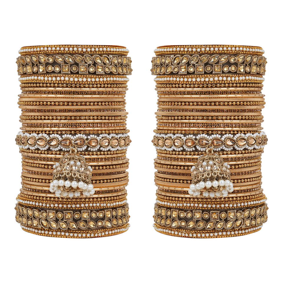 Colourful Jhumki Bangle set with Kundan Border Kada by Leshya