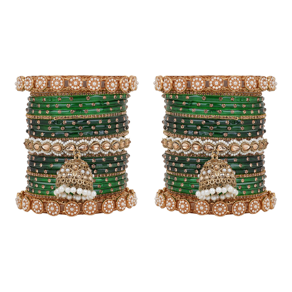 Bridal Jhumki Style Bangle set for two hands by Leshya (Glass)