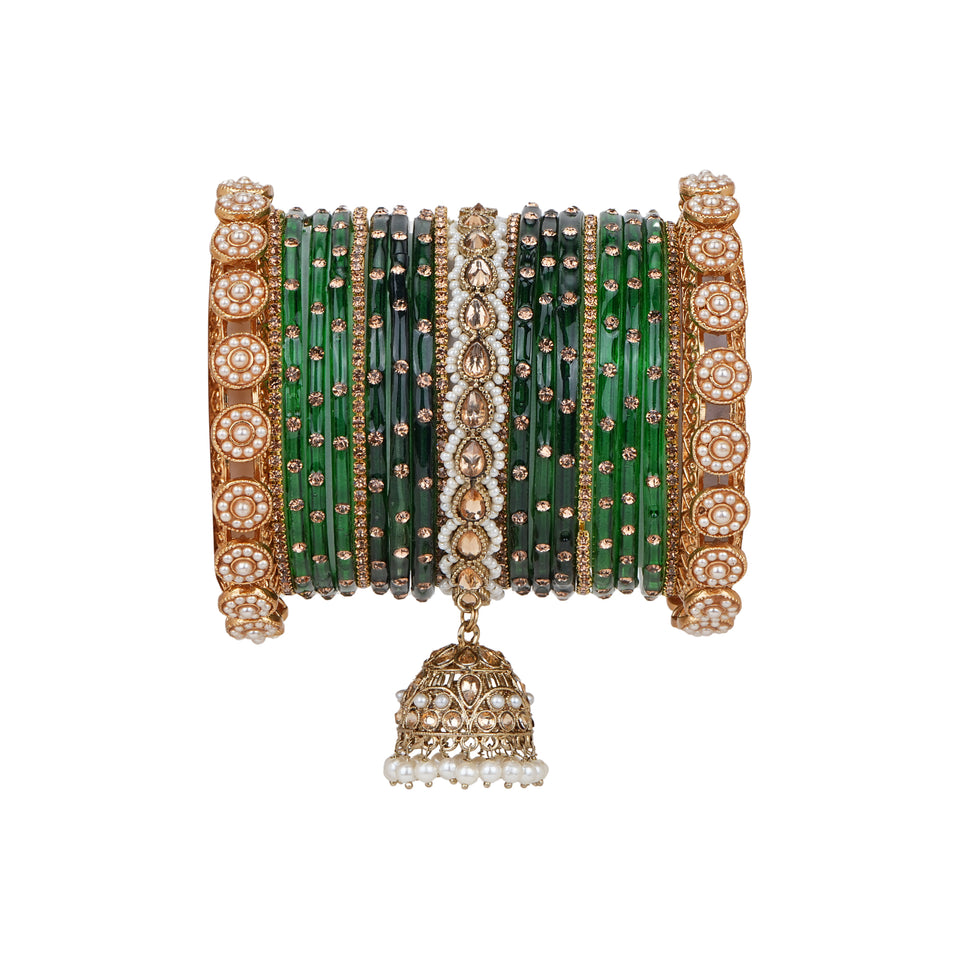 Bridal Jhumki Style Bangle set for two hands by Leshya (Glass)