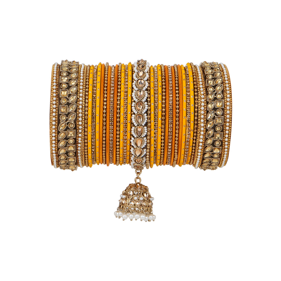 Colourful Jhumki Bangle set with Kundan Border Kada by Leshya