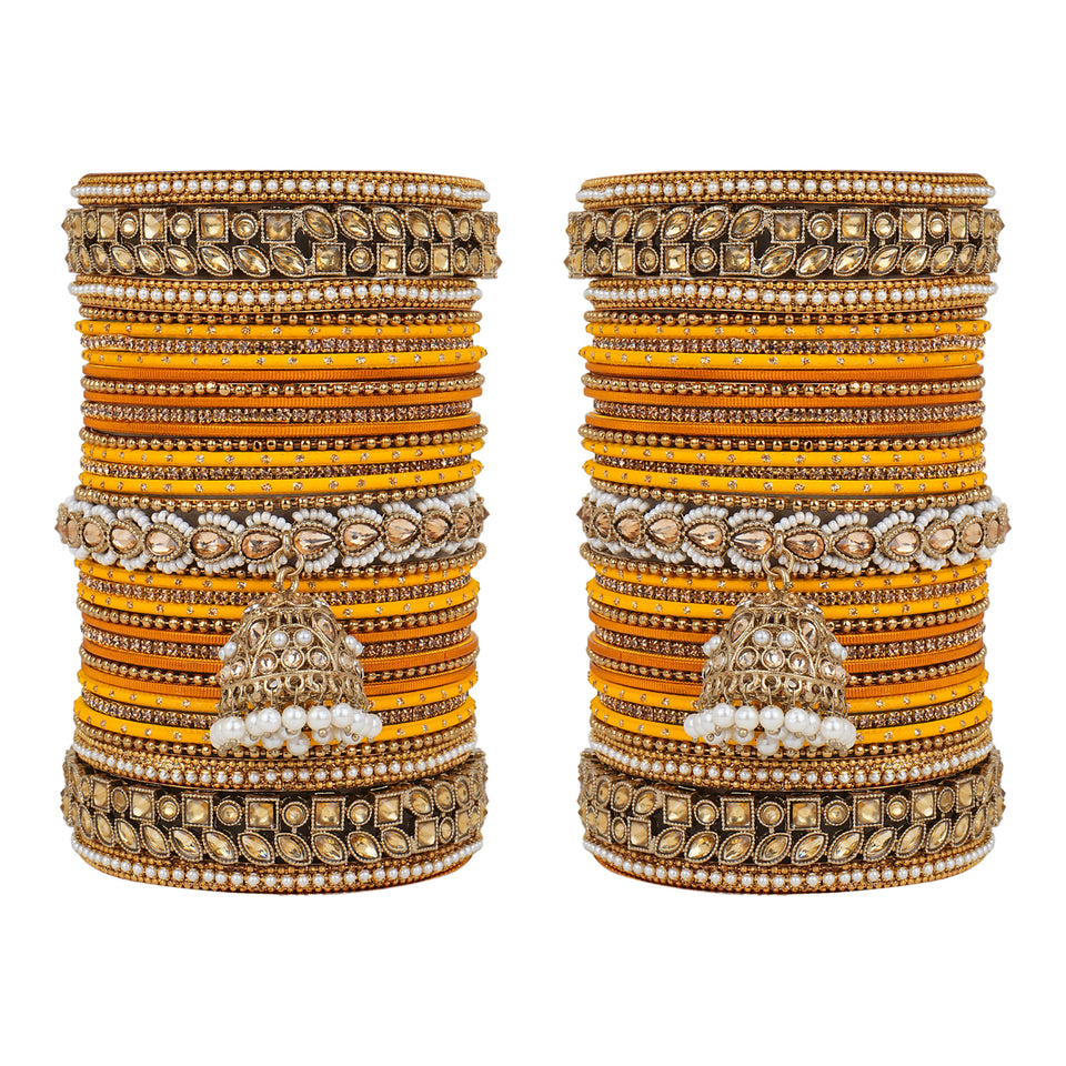 Colourful Jhumki Bangle set with Kundan Border Kada by Leshya