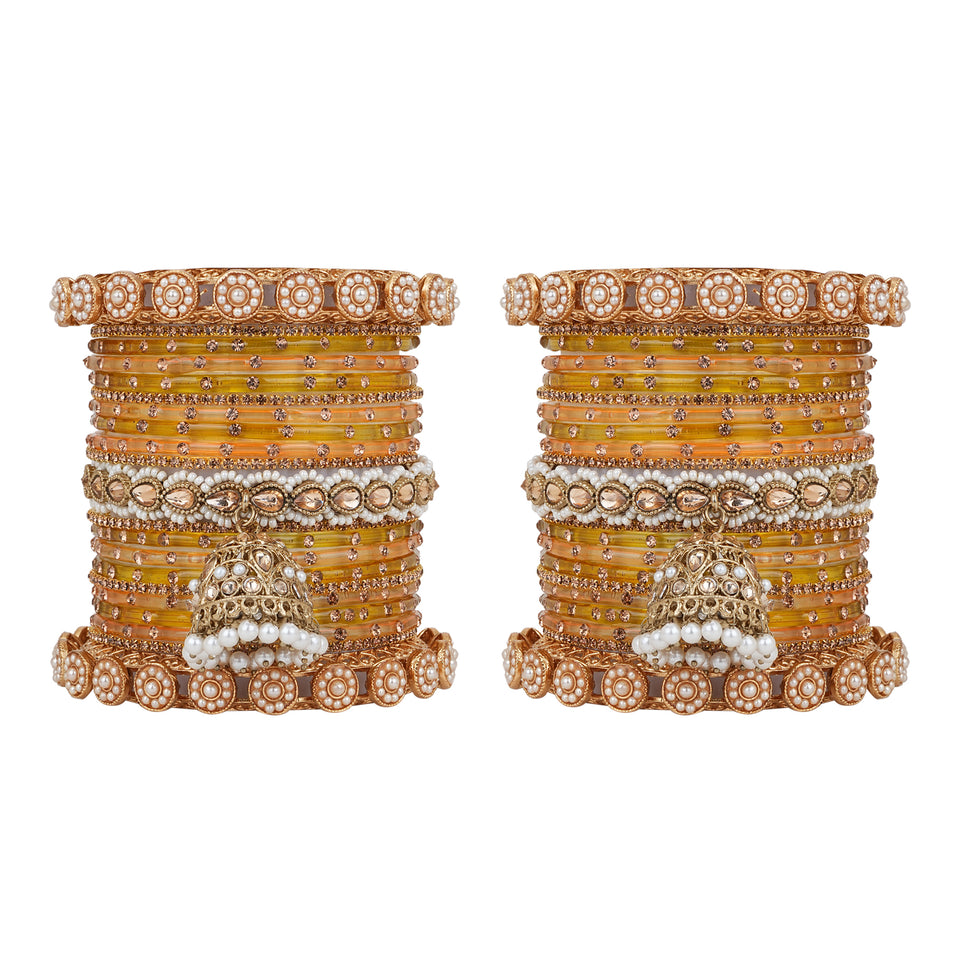Bridal Jhumki Style Bangle set for two hands by Leshya (Glass)