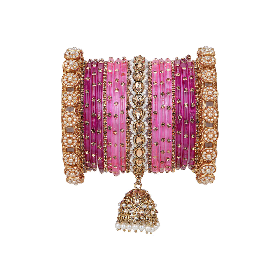 Bridal Jhumki Style Bangle set for two hands by Leshya (Glass)