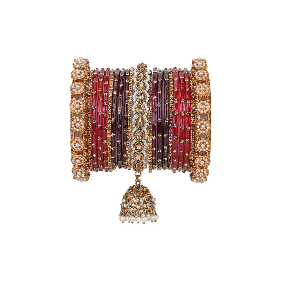 Bridal Jhumki Style Bangle set for two hands by Leshya (Glass)
