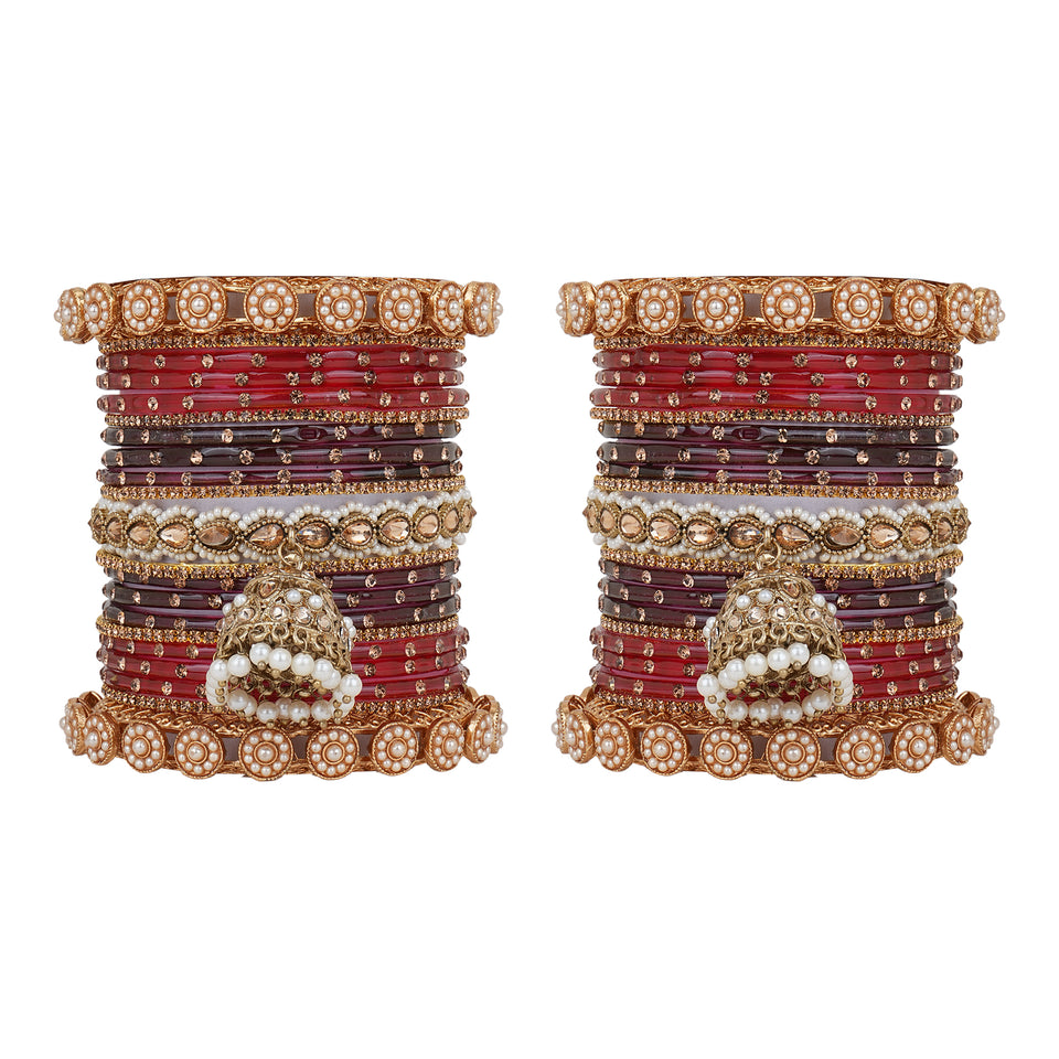 Bridal Jhumki Style Bangle set for two hands by Leshya (Glass)