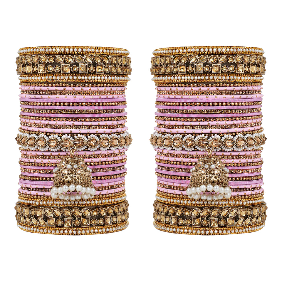 Colourful Jhumki Bangle set with Kundan Border Kada by Leshya