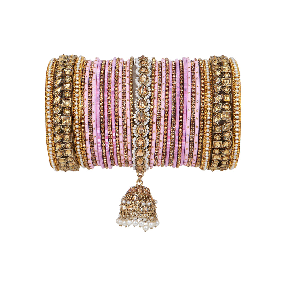 Colourful Jhumki Bangle set with Kundan Border Kada by Leshya
