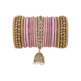 Colourful Jhumki Bangle set with Kundan Border Kada by Leshya