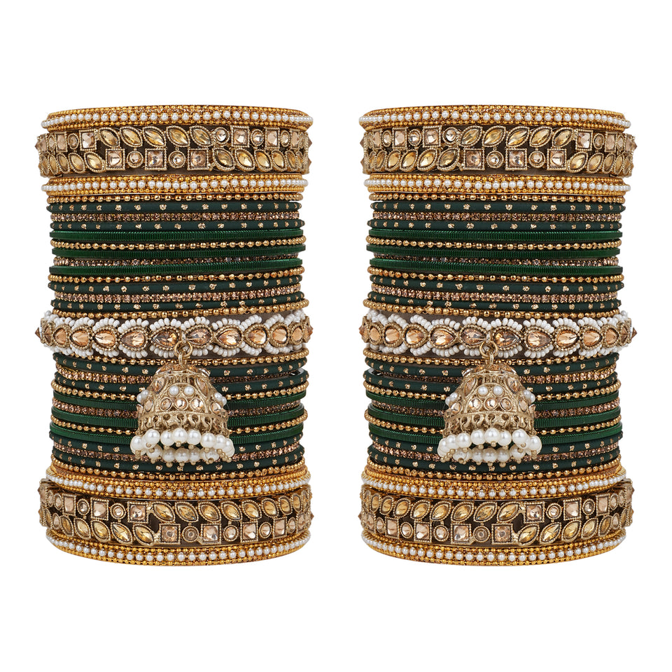 Colourful Jhumki Bangle set with Kundan Border Kada by Leshya