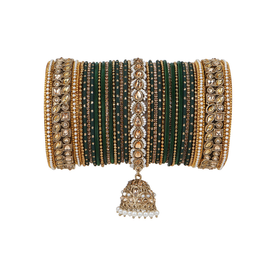 Colourful Jhumki Bangle set with Kundan Border Kada by Leshya