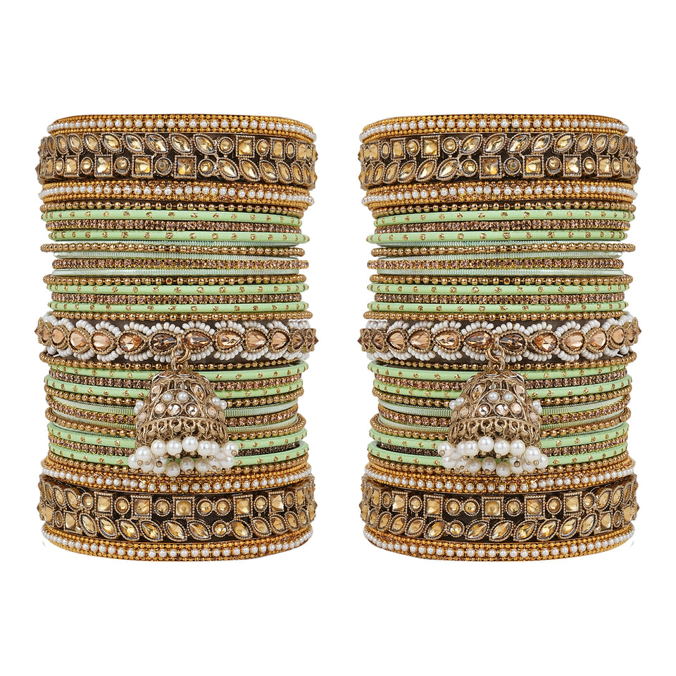 Colourful Jhumki Bangle set with Kundan Border Kada by Leshya
