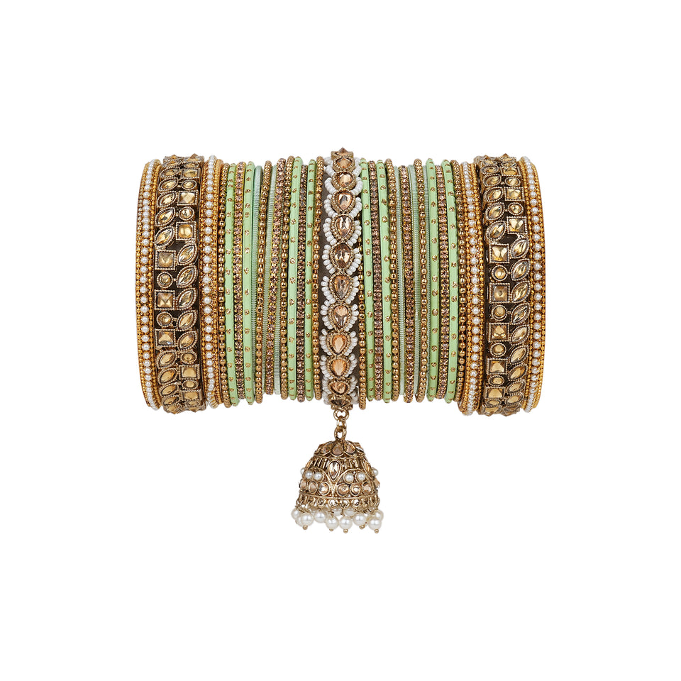 Colourful Jhumki Bangle set with Kundan Border Kada by Leshya