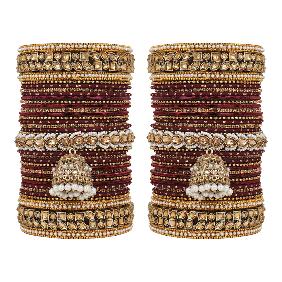 Colourful Jhumki Bangle set with Kundan Border Kada by Leshya