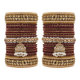 Colourful Jhumki Bangle set with Kundan Border Kada by Leshya