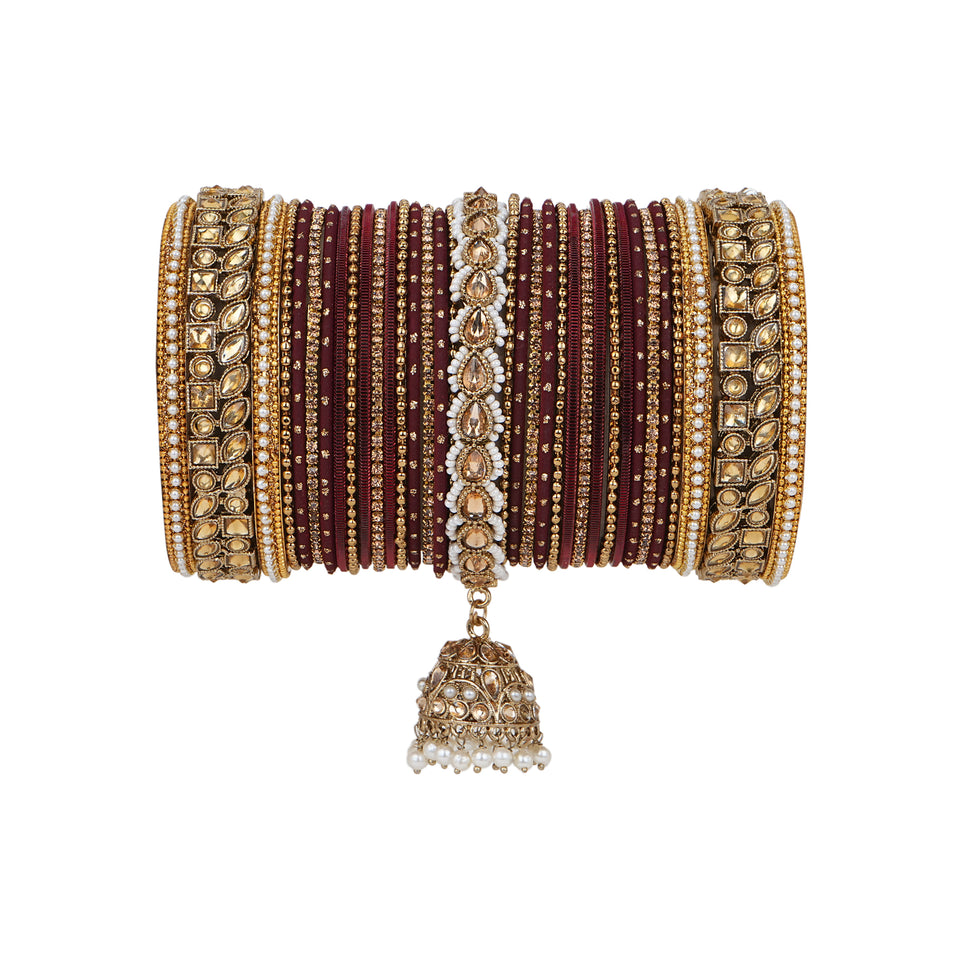 Colourful Jhumki Bangle set with Kundan Border Kada by Leshya