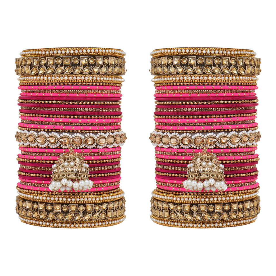 Colourful Jhumki Bangle set with Kundan Border Kada by Leshya