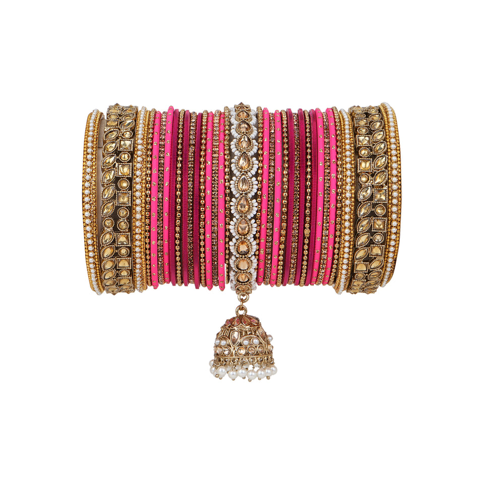 Colourful Jhumki Bangle set with Kundan Border Kada by Leshya