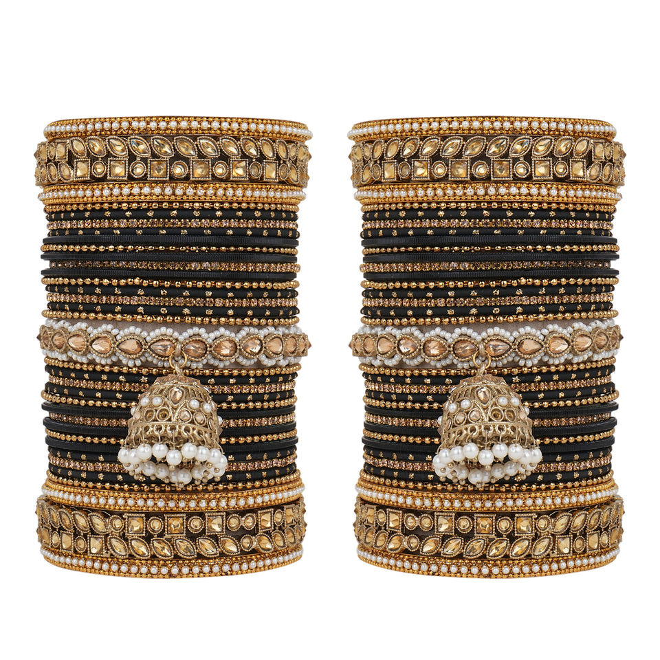 Colourful Jhumki Bangle set with Kundan Border Kada by Leshya