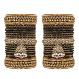 Colourful Jhumki Bangle set with Kundan Border Kada by Leshya