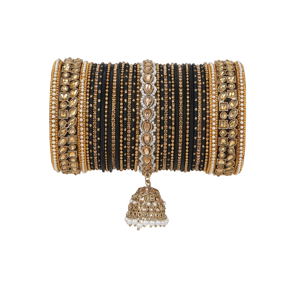 Colourful Jhumki Bangle set with Kundan Border Kada by Leshya