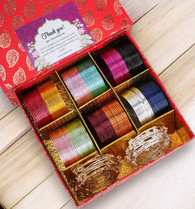 Gifting Box Set of 12 Shining Metal Bangles with kashmiri ghungroo by Leshya