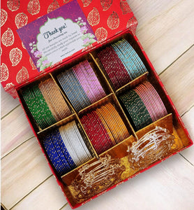 Gifting Box Set of 12 Dotted Metal Bangles with Golden silver Kada by Leshya (Plus Size)