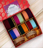 Gifting Box Set of 12 Velvet Bangles with Golden silver Kada by Leshya