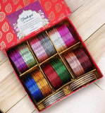 Gifting Box Set of 12 Shining Metal Bangles with kashmiri ghungroo by Leshya (Plus Size)