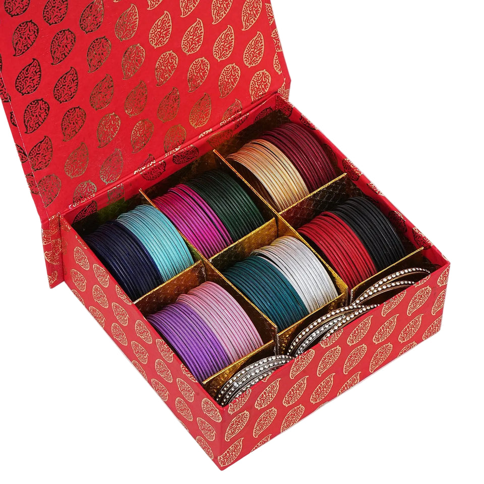Gifting Box Set of 12 colours with Stone bangles by Leshya (Plus size)
